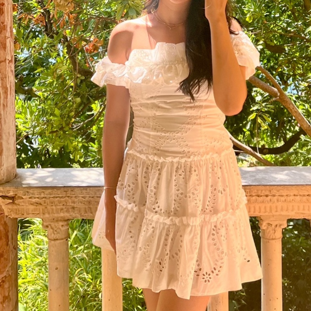 White mini Dress Off shoulder - 100% cotton